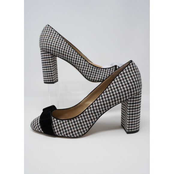 NIB Ann Taylor Kaia Black Velvet Bow Block Heeled Pump Baked Pecan Houndstooth - Picture 2 of 11
